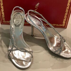 Rene Caovilla Silver Stiletto Heels with Slingback